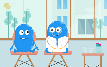 Copey characters as patient and doctor sitting in chairs beside each other