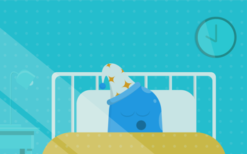 Personnage de Copey bleu dormant dans son lit