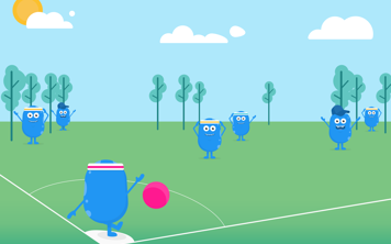 Copey characters playing kickball